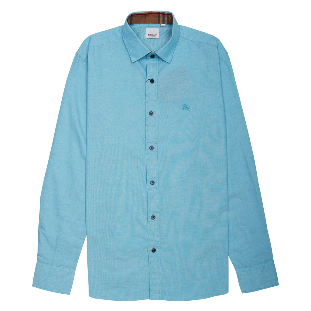 BURBERRY Opulent Turquoise Tailored Fit Long Sleeve Button-Up Shirt