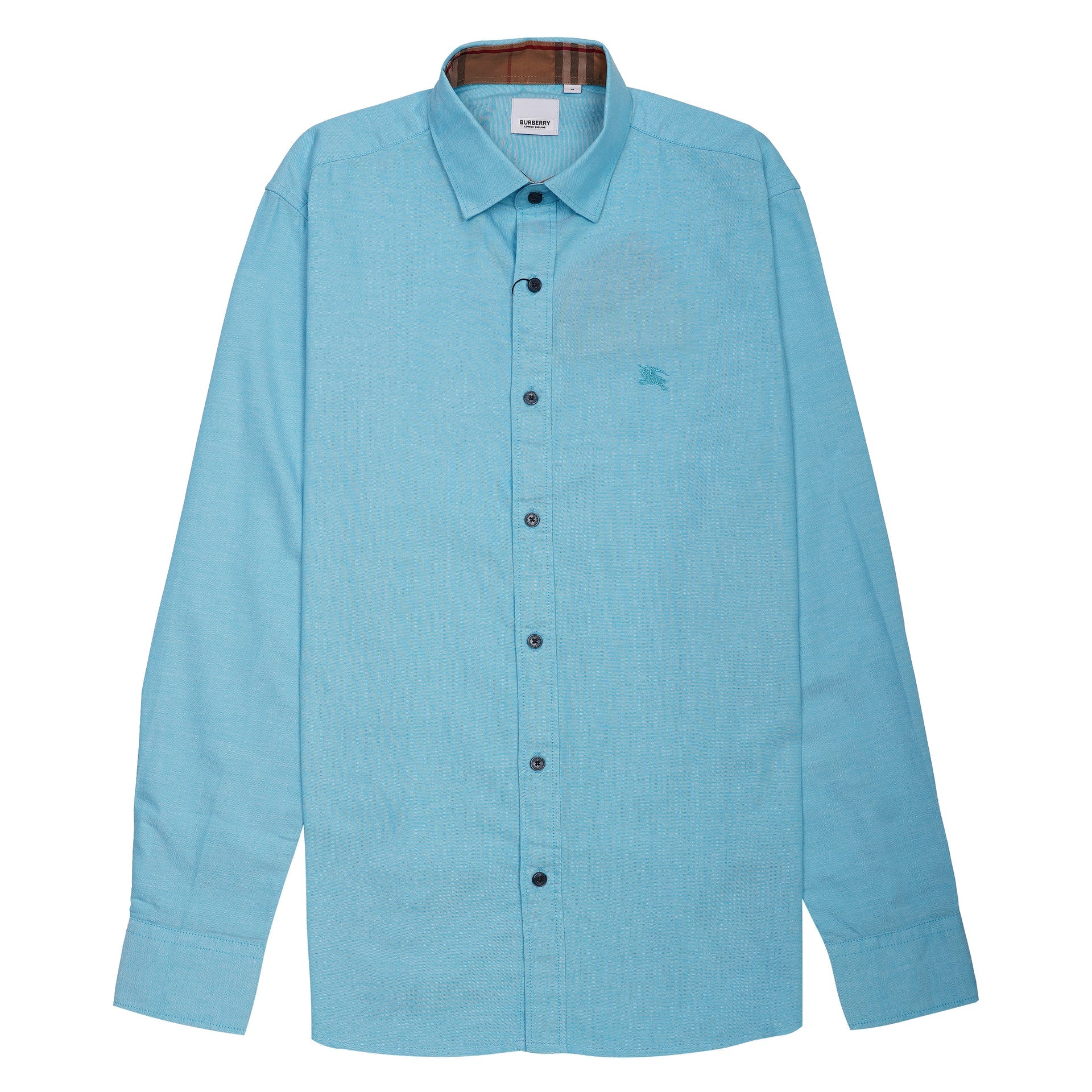BURBERRY Opulent Turquoise Tailored Fit Long Sleeve Button-Up Shirt