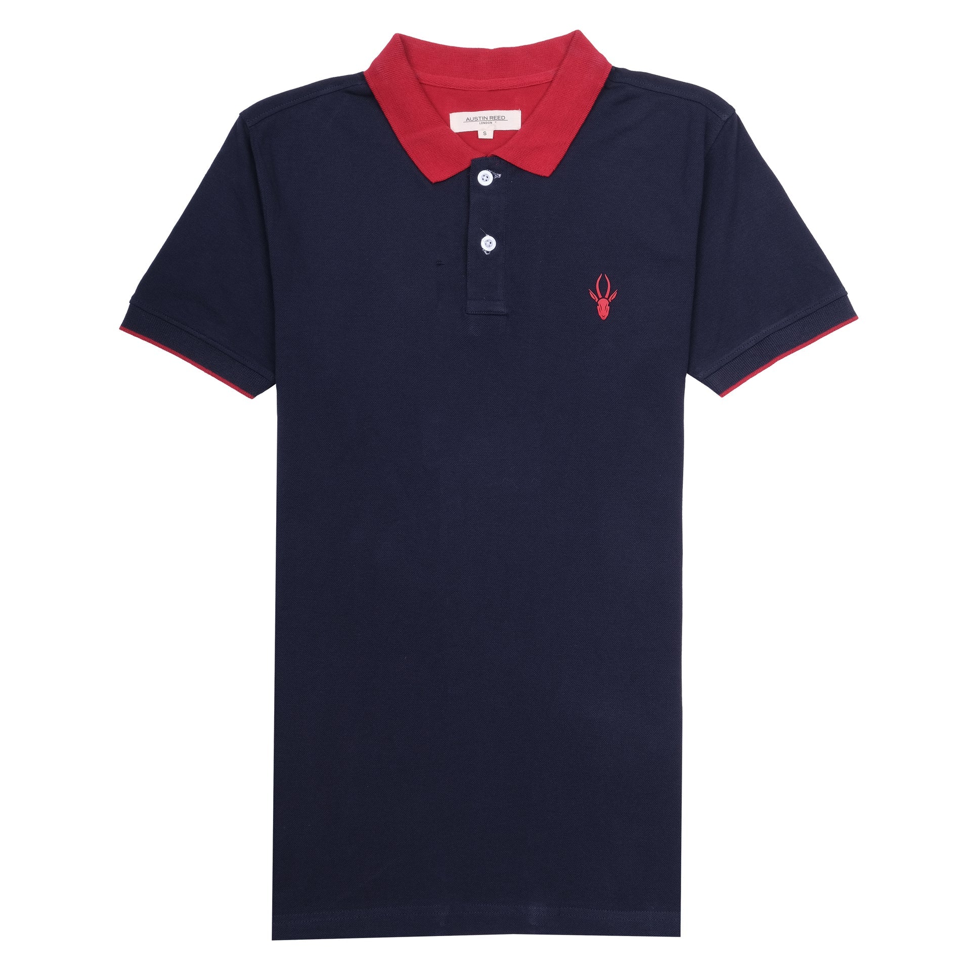 AUSTIN REED Twilight Navy and Crimson Contrast Slim Fit Polo Shirt