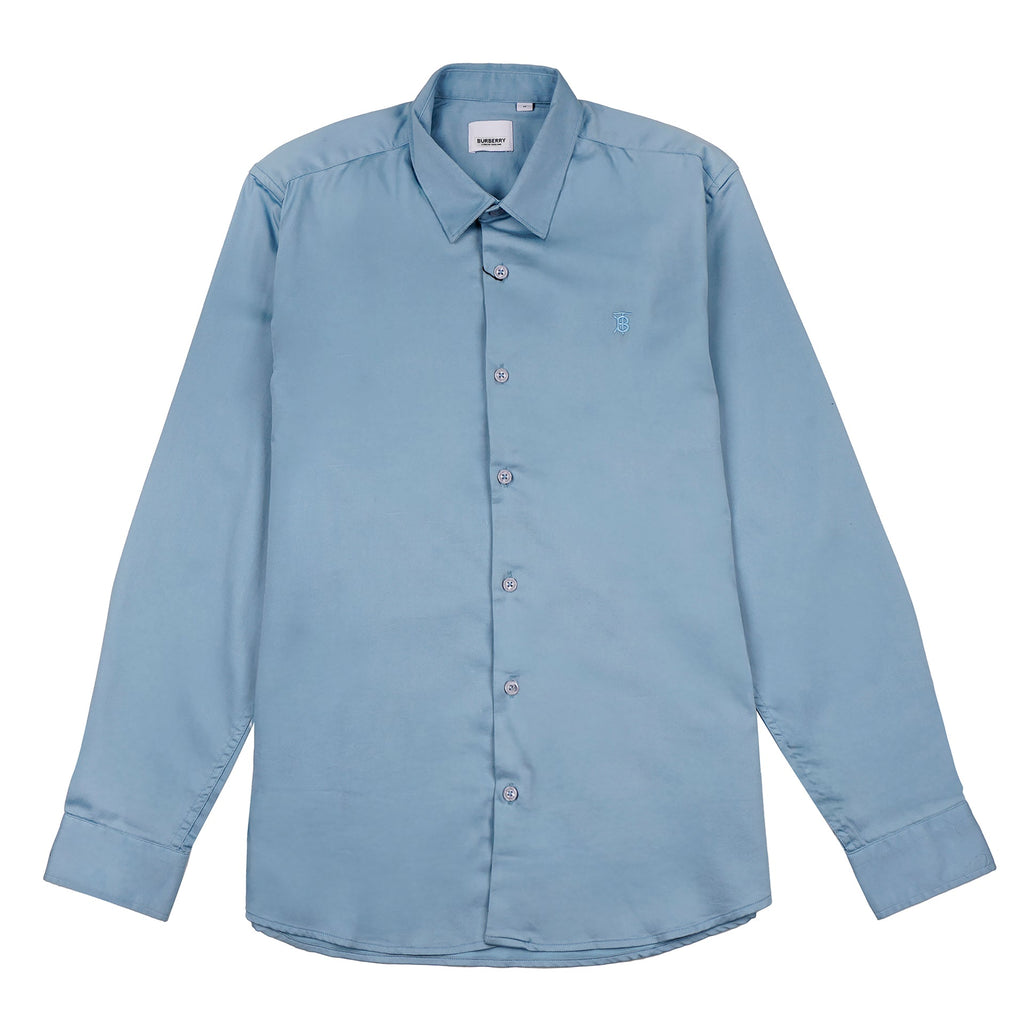 BURBERRY Opulent Teal Tailored Fit Long Sleeve Button-Up Shirt