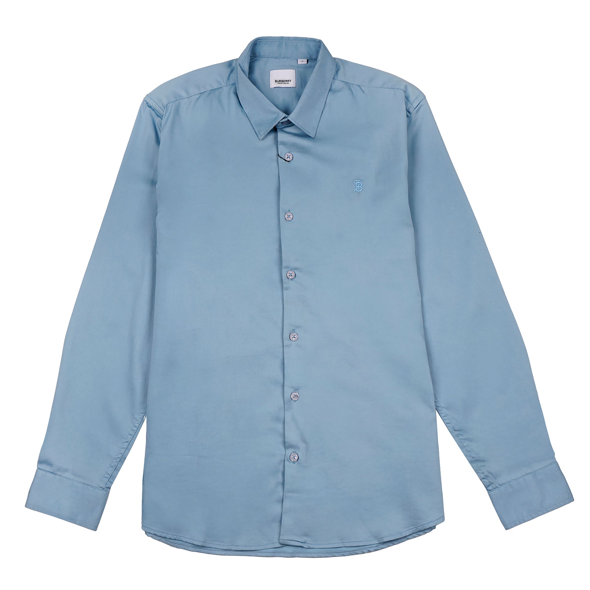 BURBERRY Opulent Teal Tailored Fit Long Sleeve Button-Up Shirt