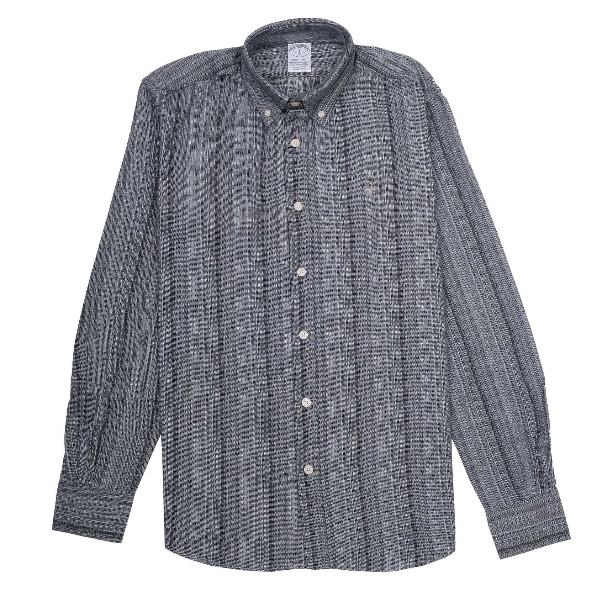 BROOKS BROTHERS Midnight Slate Regent Fit Long Sleeve Stripe Oxford Shirt