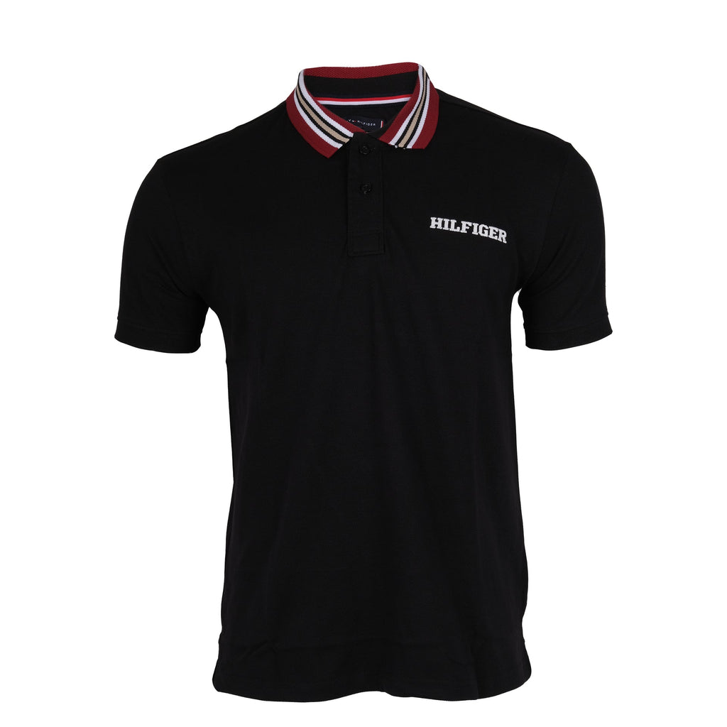 TOMMY HILFIGER Midnight Noir Classic Fit Polo Shirt with Striped Collar