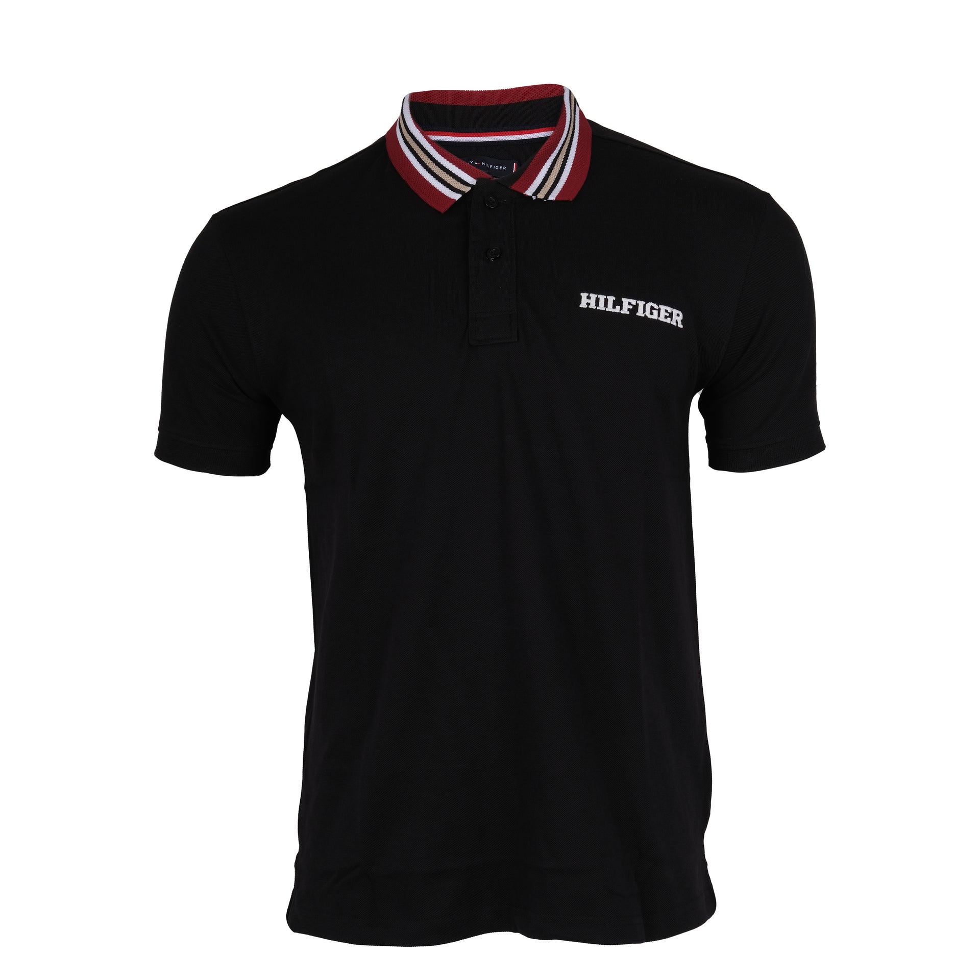 TOMMY HILFIGER Midnight Noir Classic Fit Polo Shirt with Striped Collar