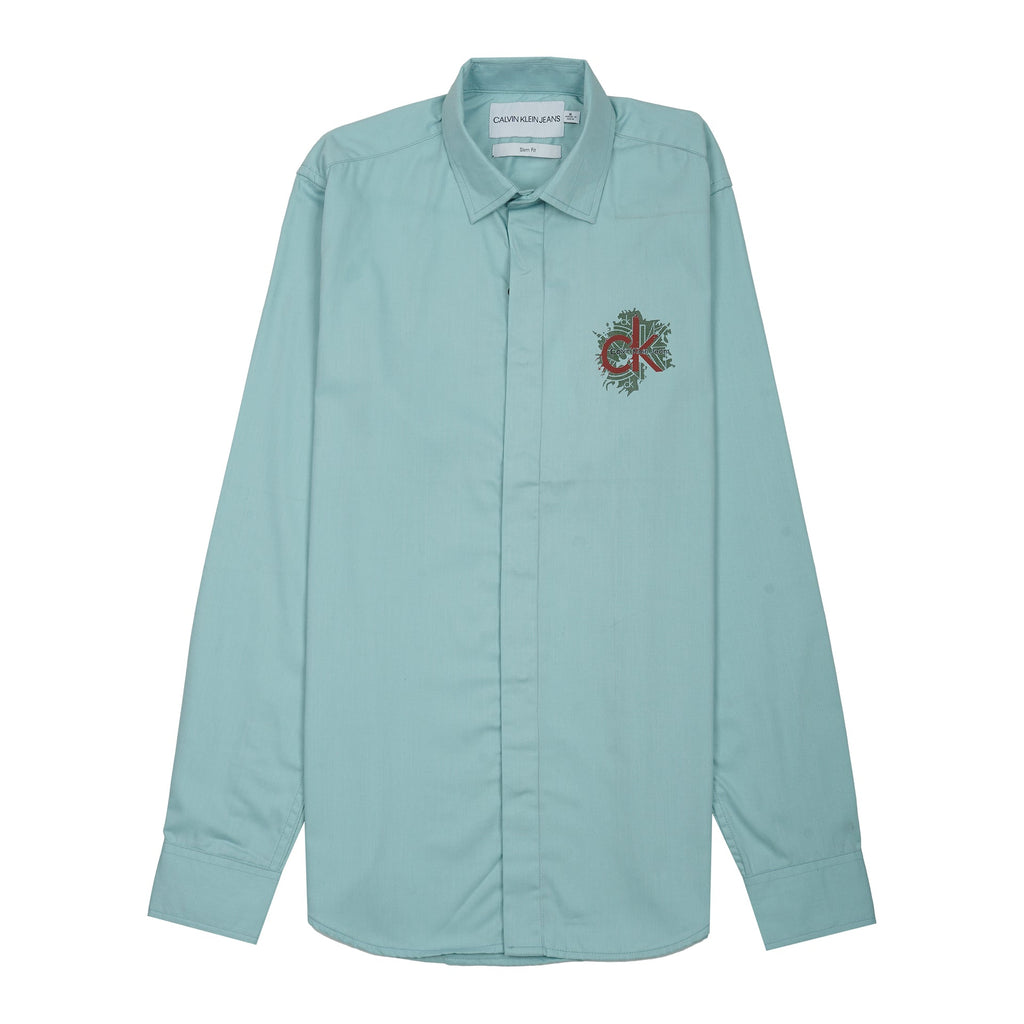 CALVIN KLEIN JEANS Tranquil Teal Tailored Fit Long Sleeve Graphic Shirt