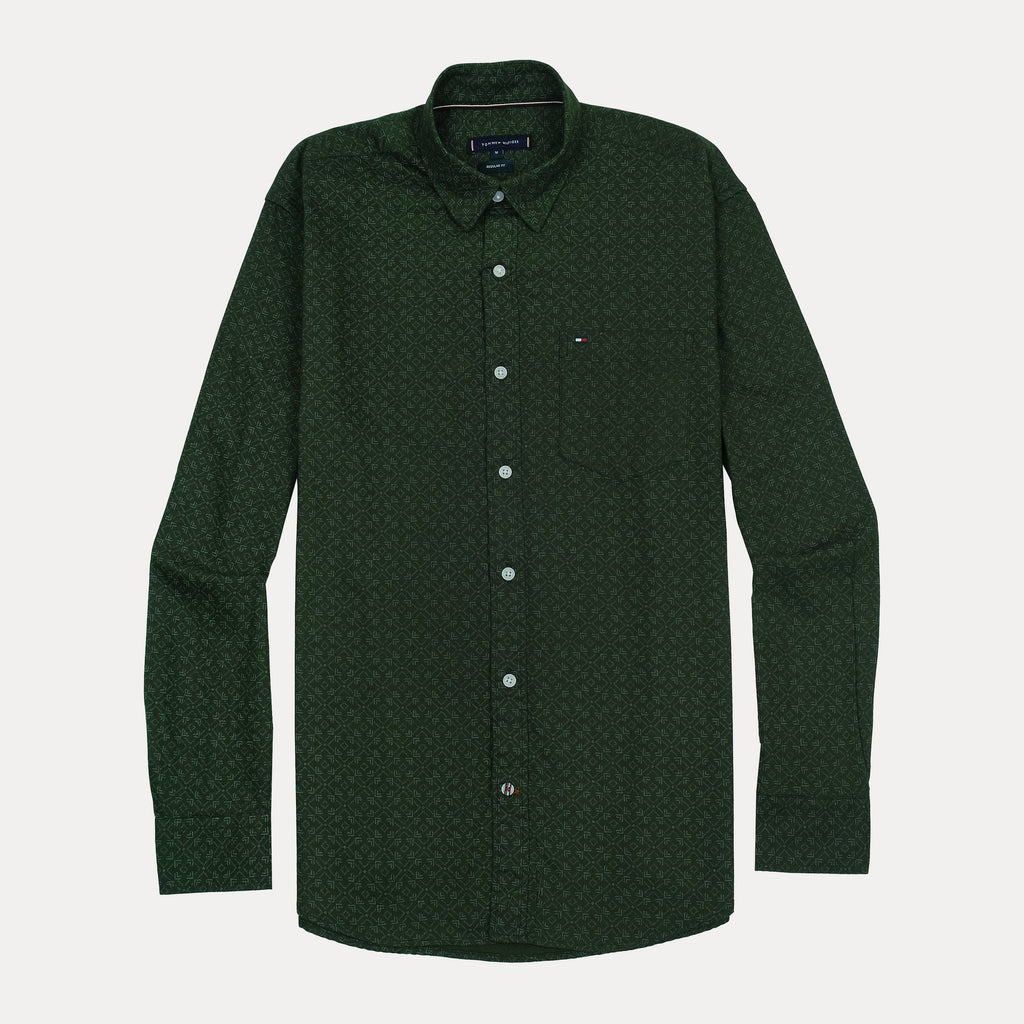 TOMMY HILFIGER Emerald Shadow Regular Fit Long Sleeve Textured Button-Up Shirt