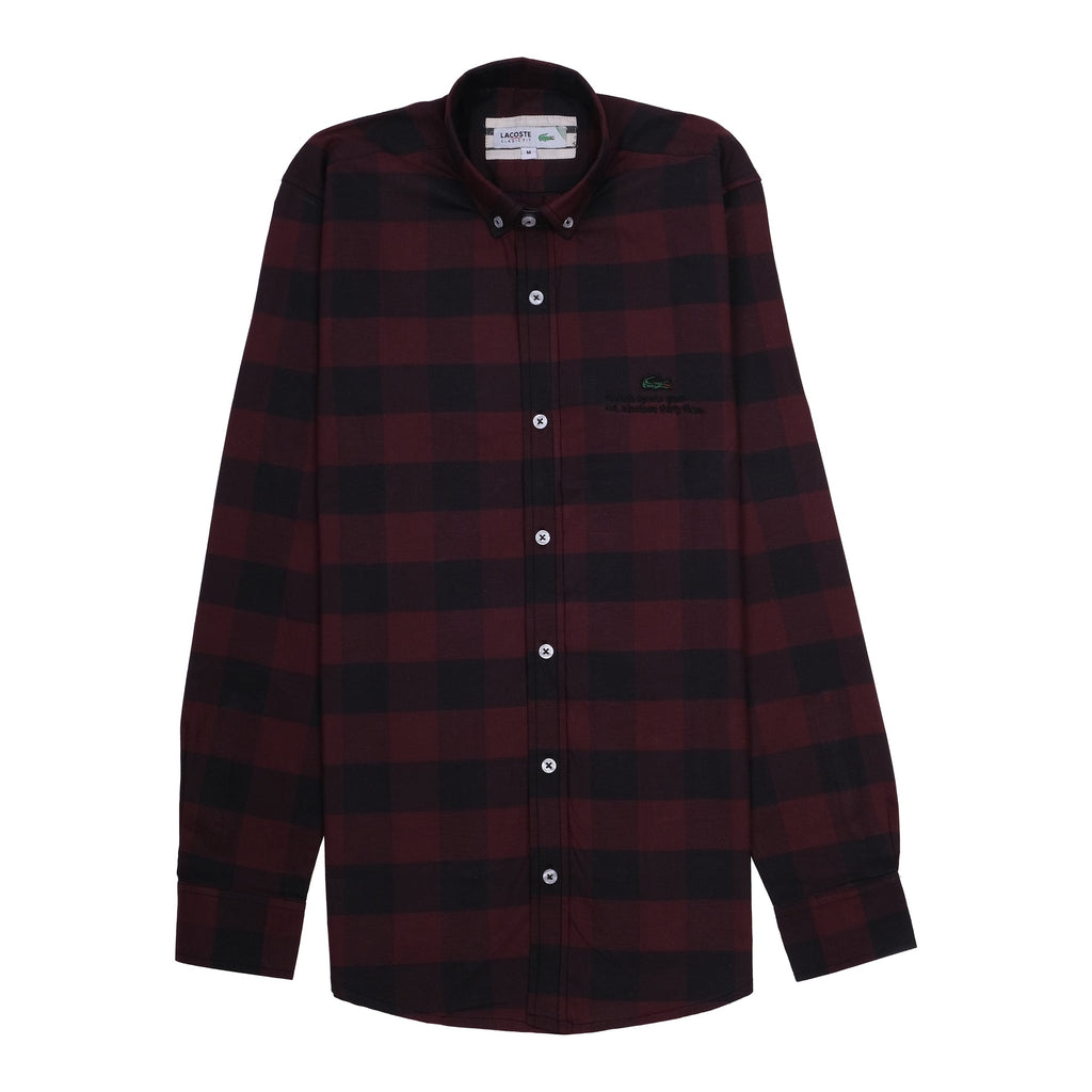 LACOSTE Crimson Noir Classic Fit Flannel Button-Up Shirt