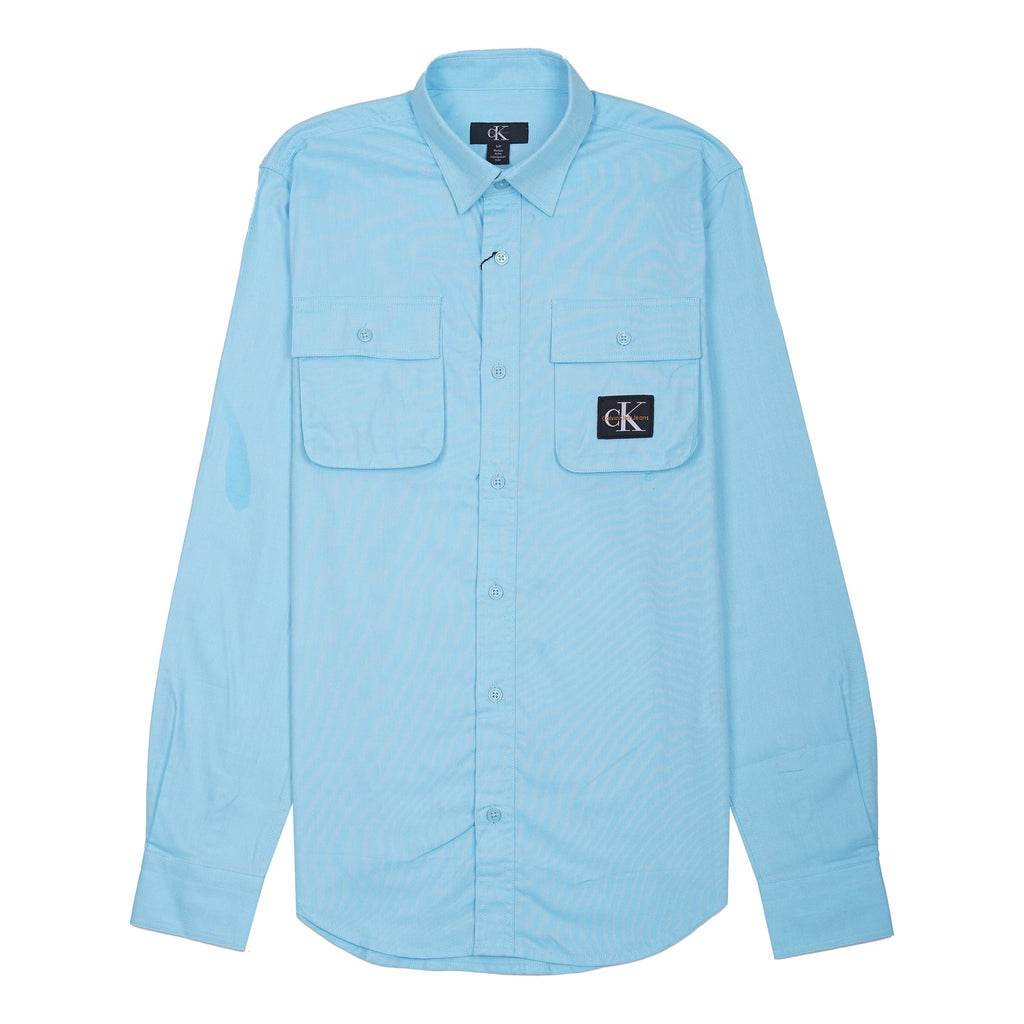 CALVIN KLEIN Serene Aqua Tailored Fit Long Sleeve Utility Shirt