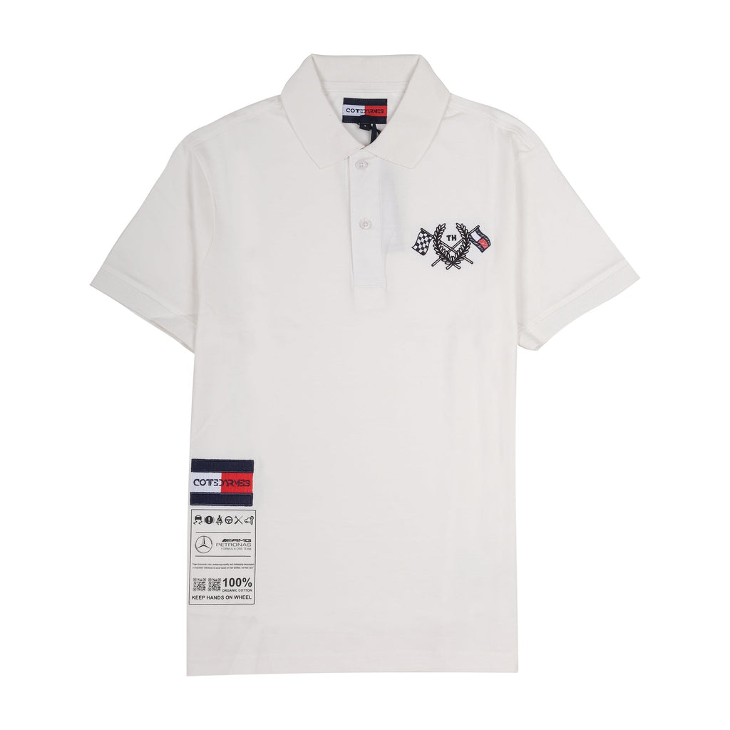 TOMMY HILFIGER Frosted Pearl Organic Cotton Slim Fit Polo Shirt with Embroidered Crest