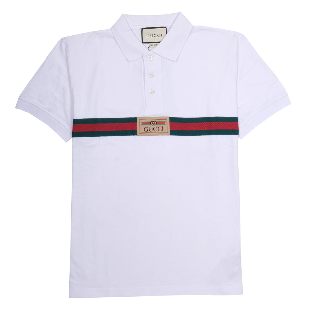 GUCCI Cloud White Luxe Stripe Slim Fit Polo Shirt
