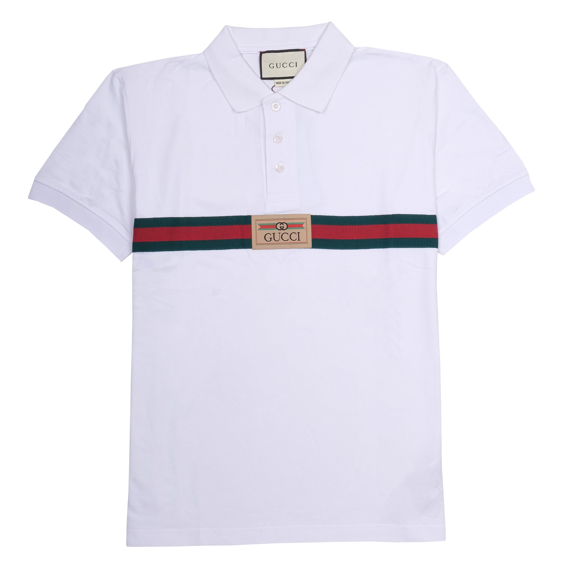 GUCCI Cloud White Luxe Stripe Slim Fit Polo Shirt