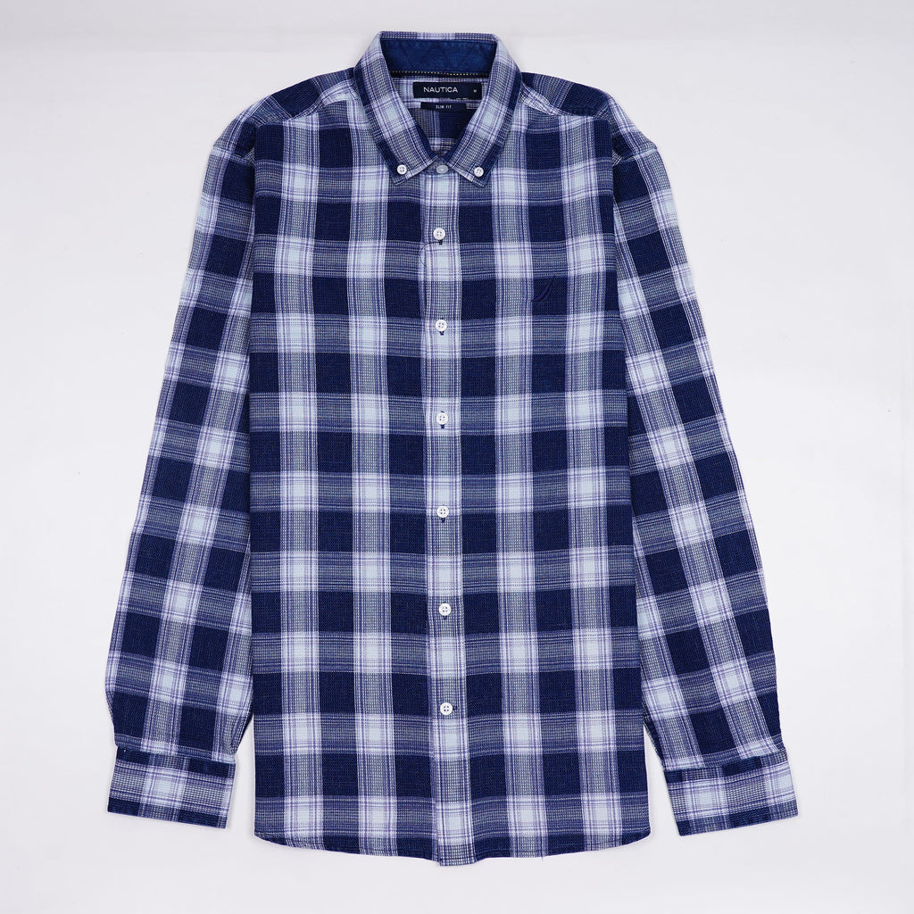 NAUTICA Celestial Indigo Tailored Fit Long Sleeve Check Shirt