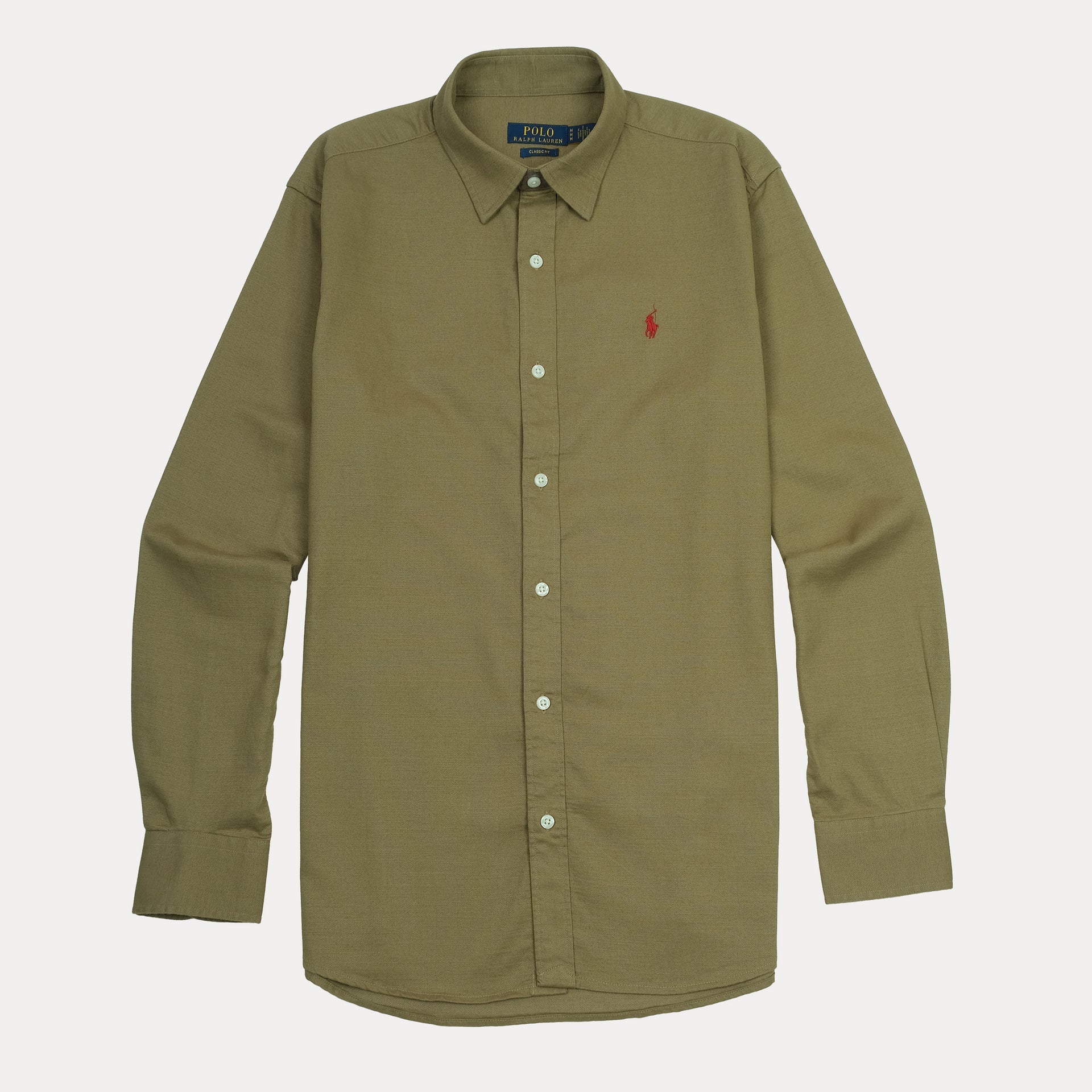 POLO RALPH LAUREN Classic Fit Olive Green Button-Up Shirt
