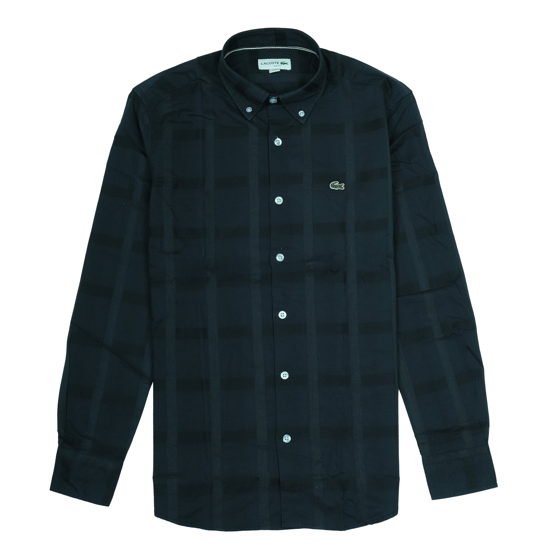 LACOSTE Midnight Teal Checkered Classic Fit Long Sleeve Shirt