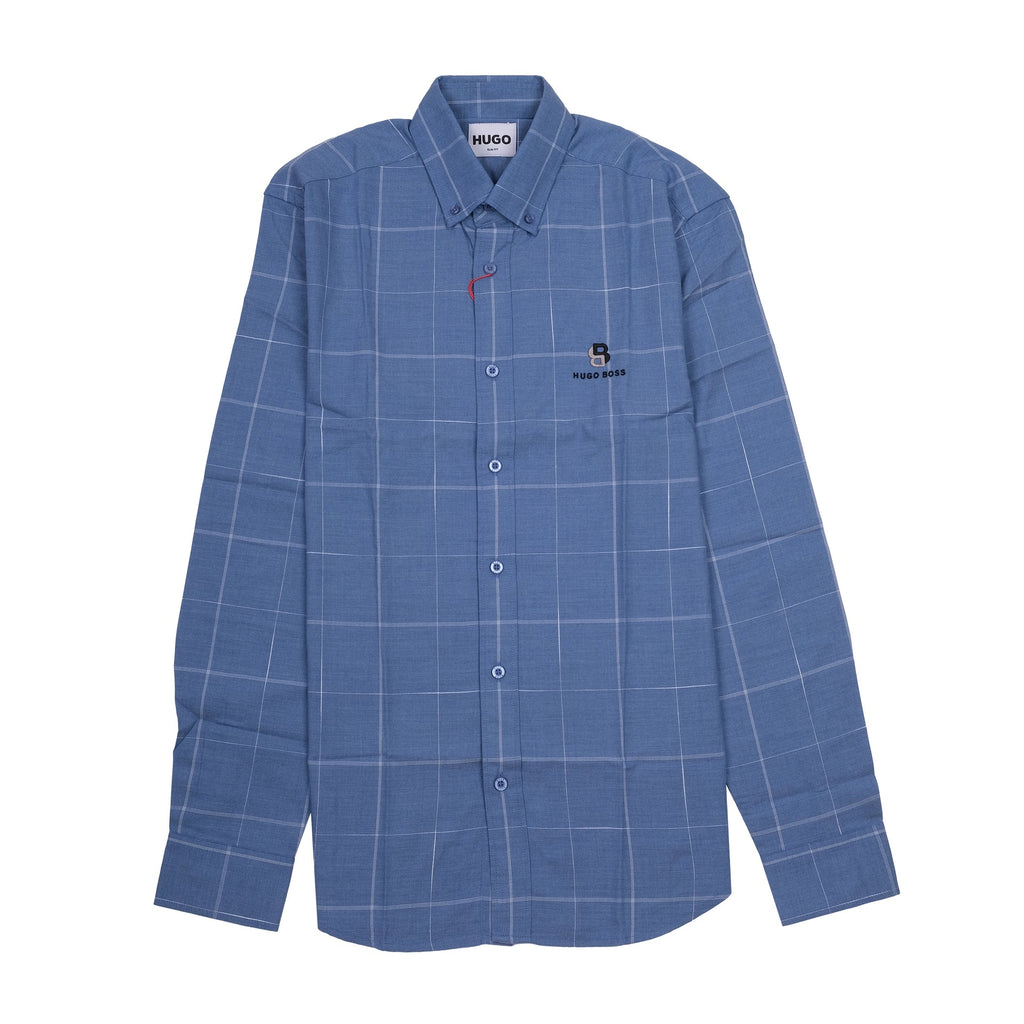 HUGO BOSS Celestial Azure Tailored Fit Long Sleeve Checked Shirt