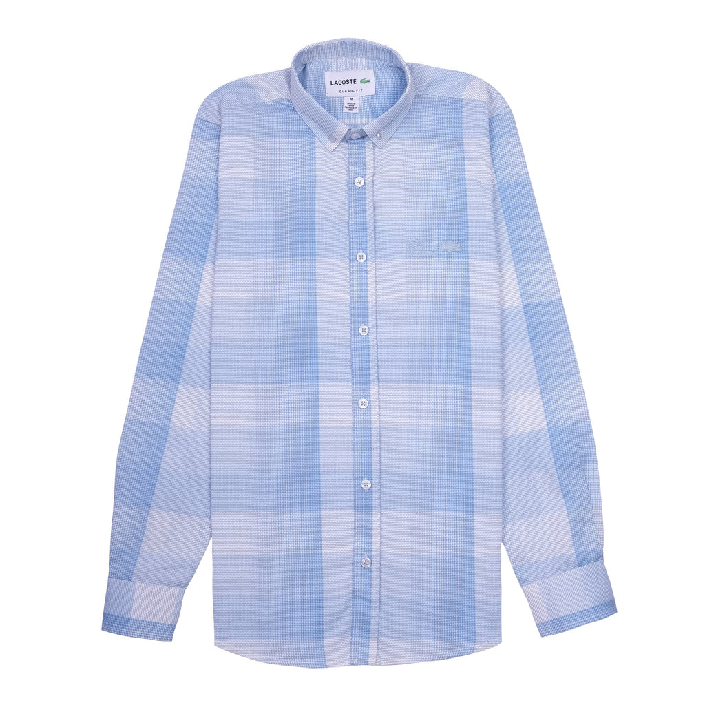 LACOSTE Sky Blue Gingham Classic Fit Long Sleeve Shirt