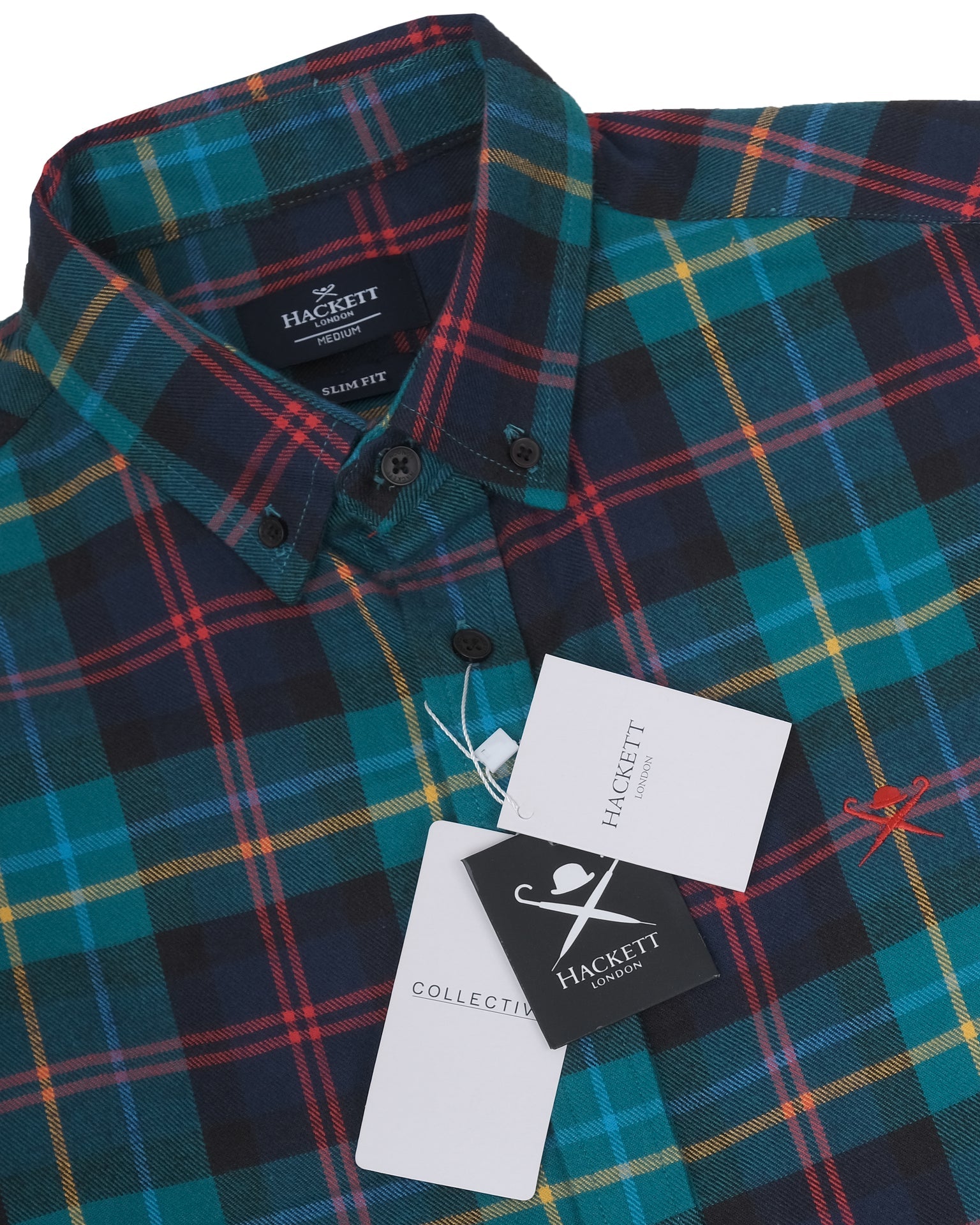 HACKETT LONDON Enchanted Teal Slim Fit Long Sleeve Flannel Shirt