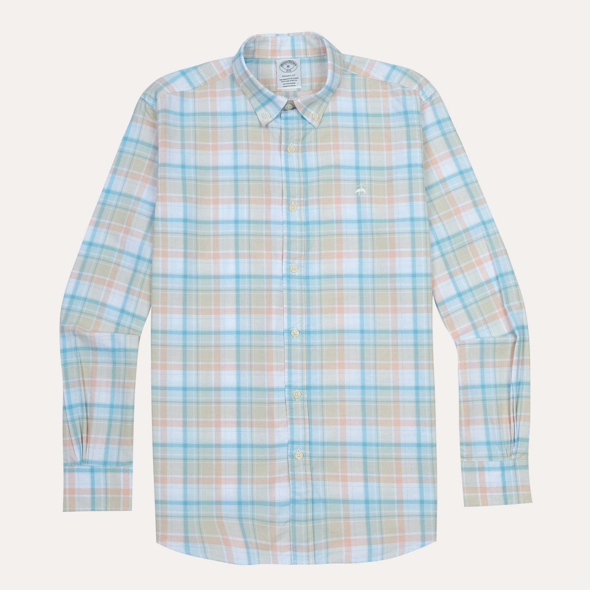 BROOKS BROTHERS Tranquil Teal Tailored Fit Long Sleeve Stretch Oxford Shirt