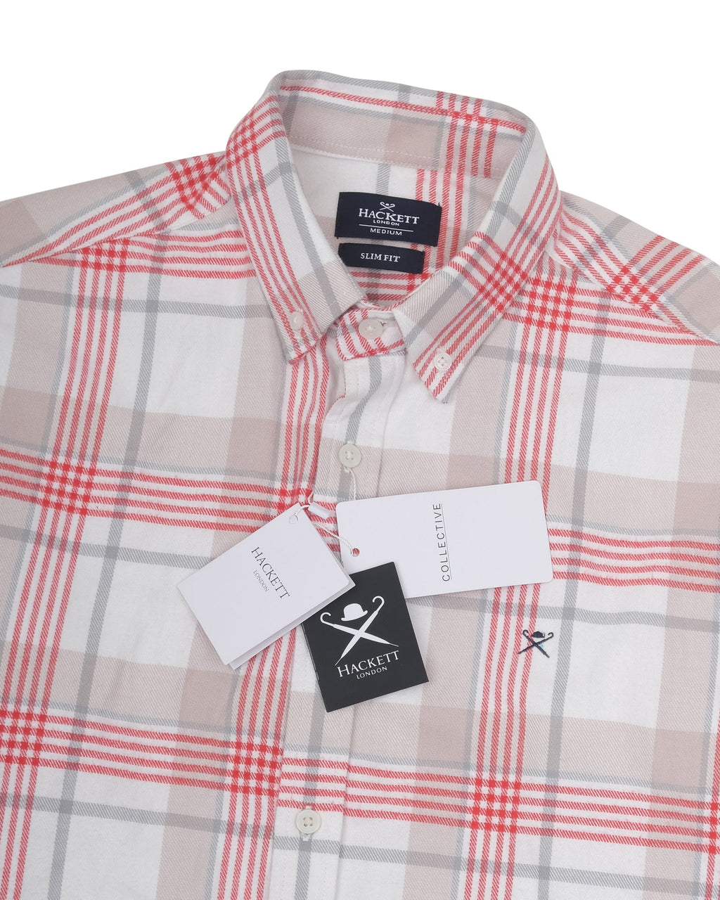 HACKETT LONDON Blush Coral Check Slim Fit Long Sleeve Shirt