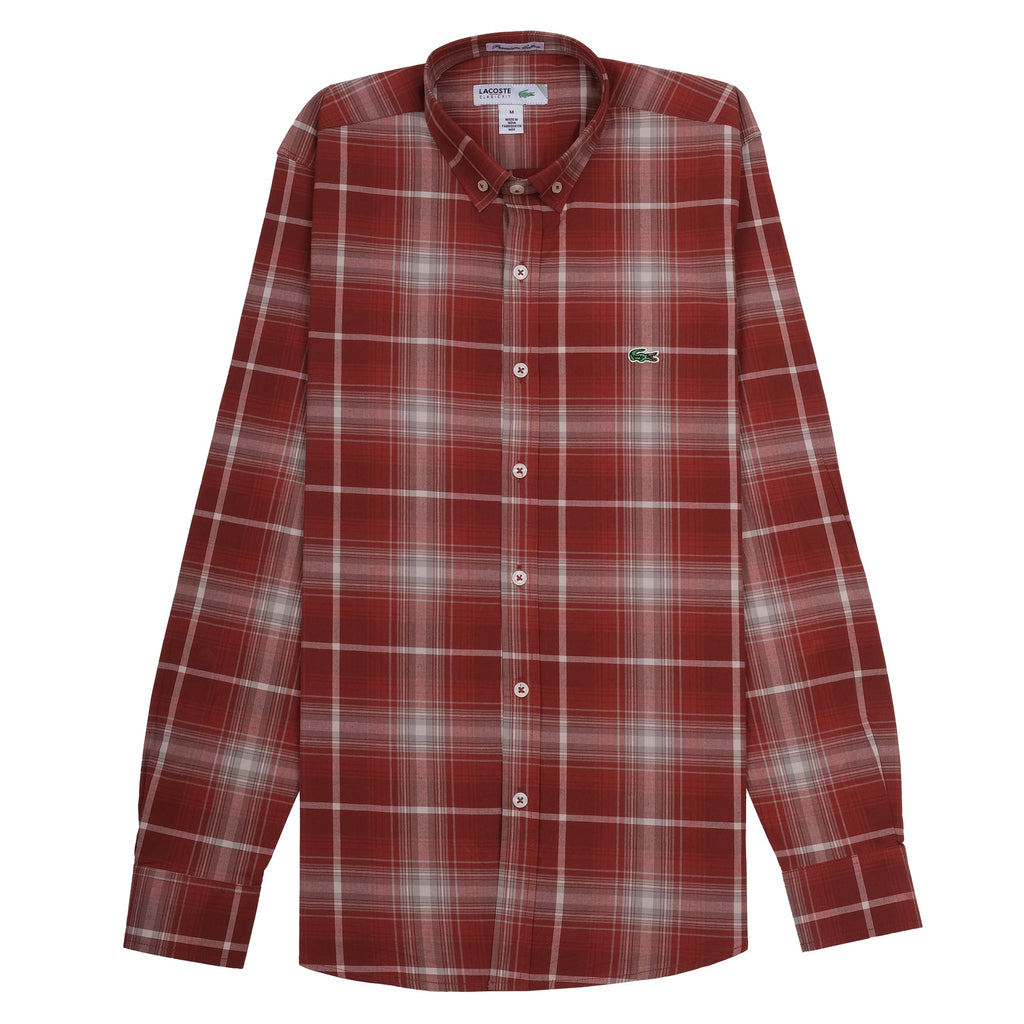 LACOSTE Crimson Check Classic Fit Long Sleeve Button-Up Shirt