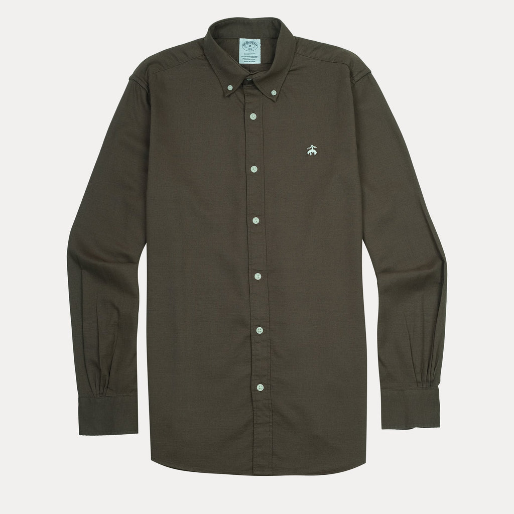 BROOKS BROTHERS Enchanted Moss Tailored Fit Long Sleeve Stretch Oxford Shirt