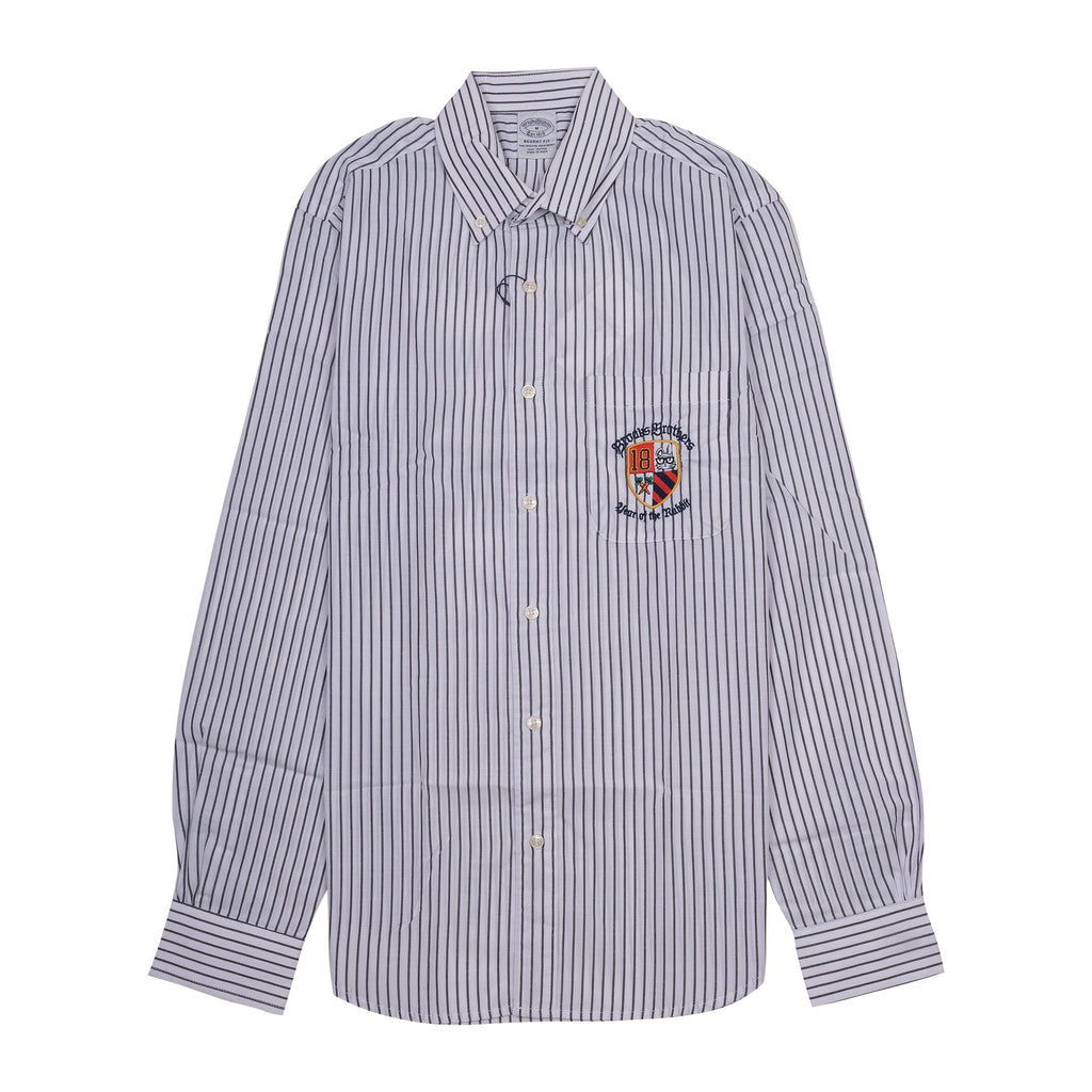 BROOKS BROTHERS Oceanic Sapphire Regal Fit Long Sleeve Striped Dress Shirt with Crest