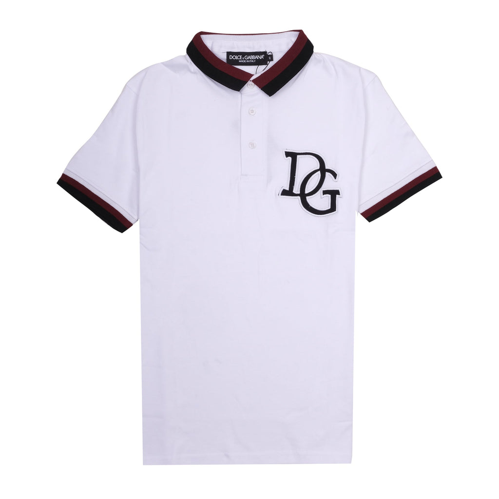 DOLCE&GABBANA Frosted White Slim Fit Polo Shirt with Burgundy Accents