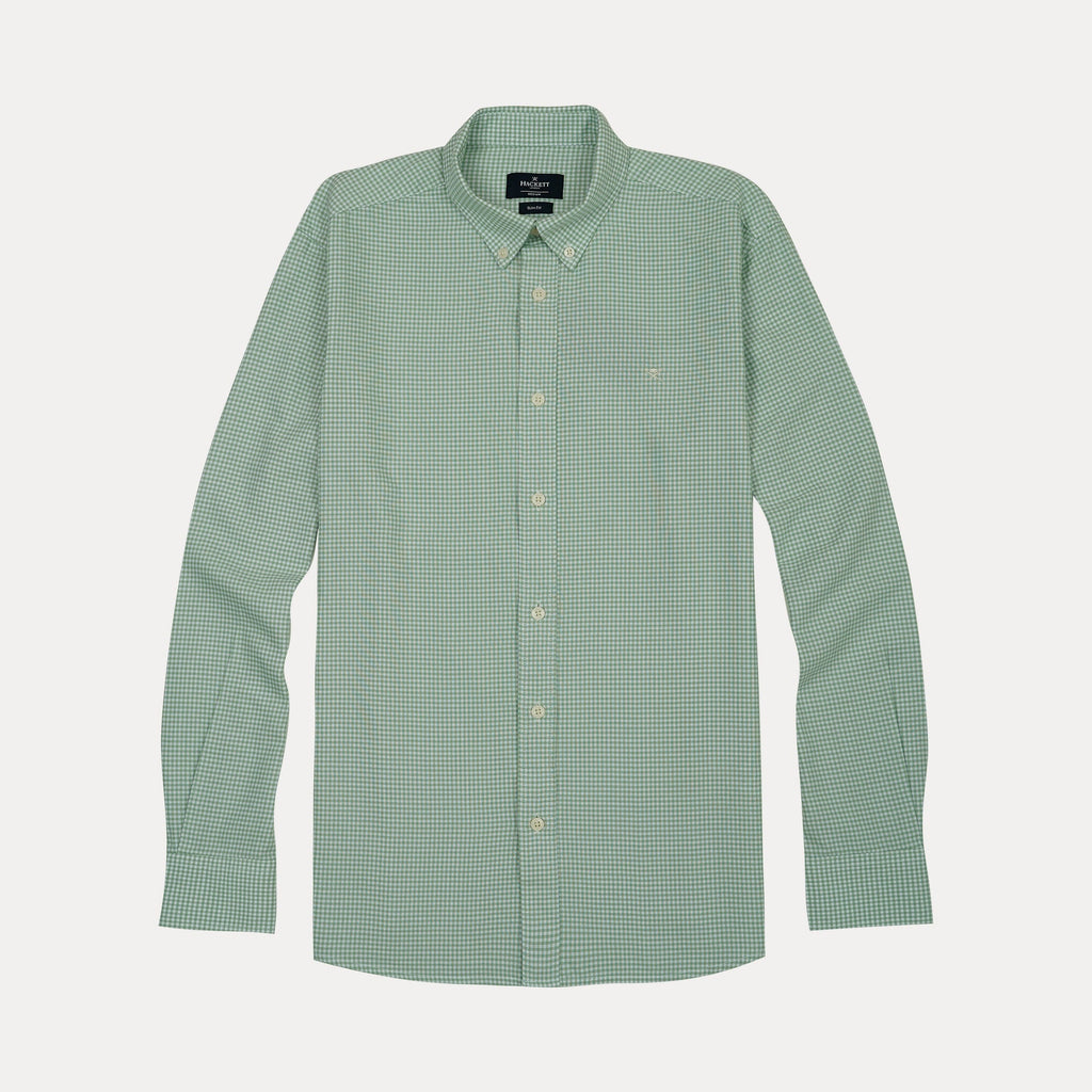 HACKETT Enchanted Sage Tailored Fit Long Sleeve Gingham Shirt