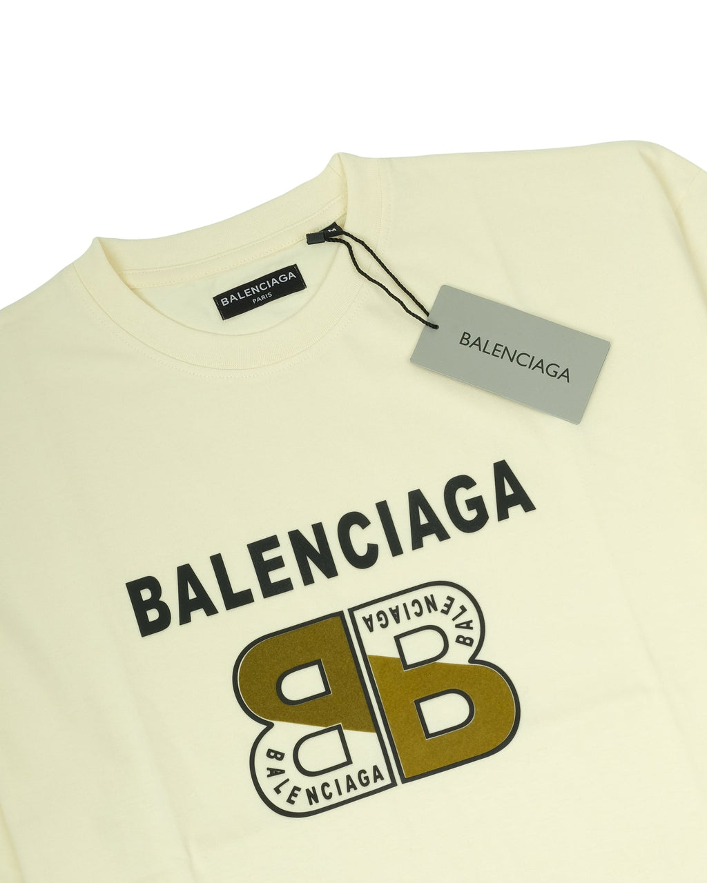 BALENCIAGA Creamy Vanilla Oversized Double BB Logo Crewneck Tee