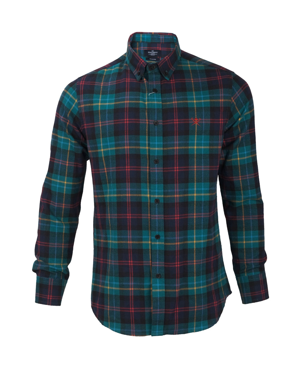 HACKETT LONDON Enchanted Teal Slim Fit Long Sleeve Flannel Shirt
