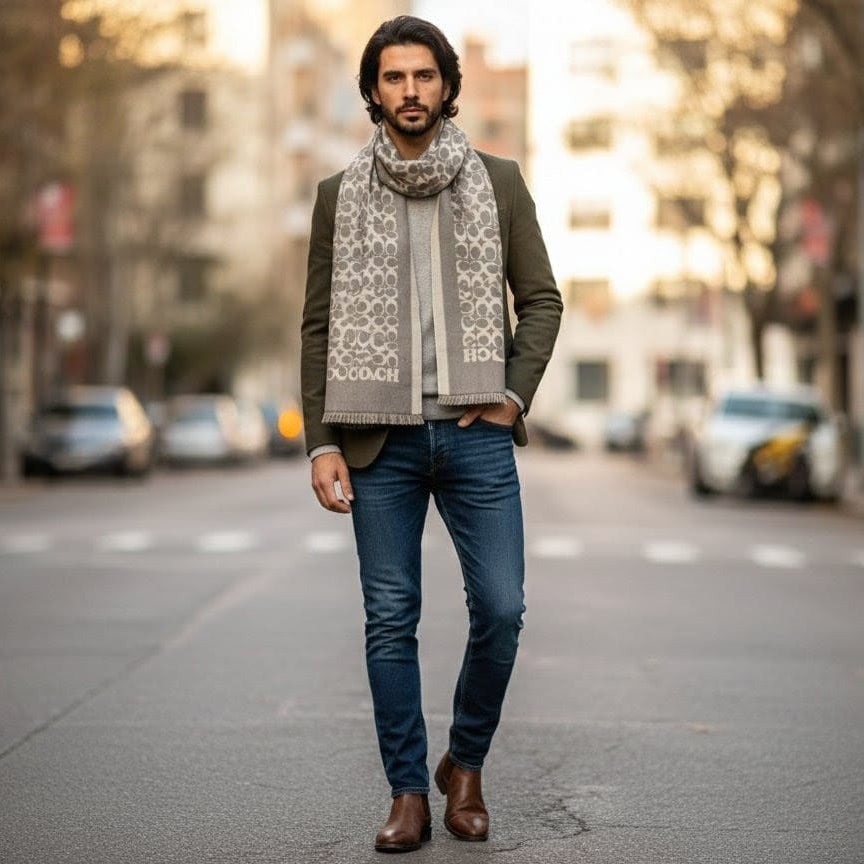 COACH Signature Logo Wool Blend Scarf