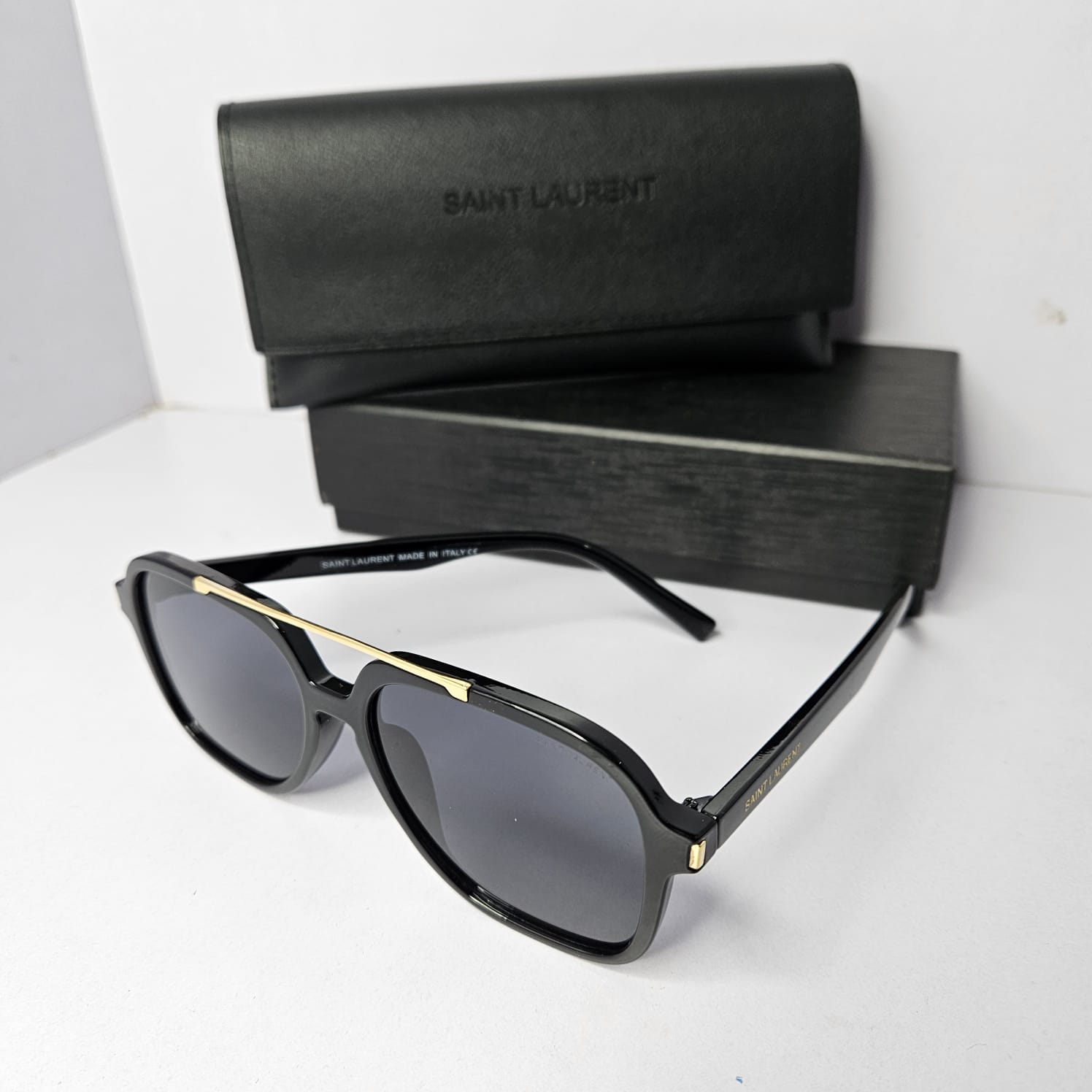 SAINT LAURENT Midnight Onyx Bold Frame Sunglasses with Opulent Details