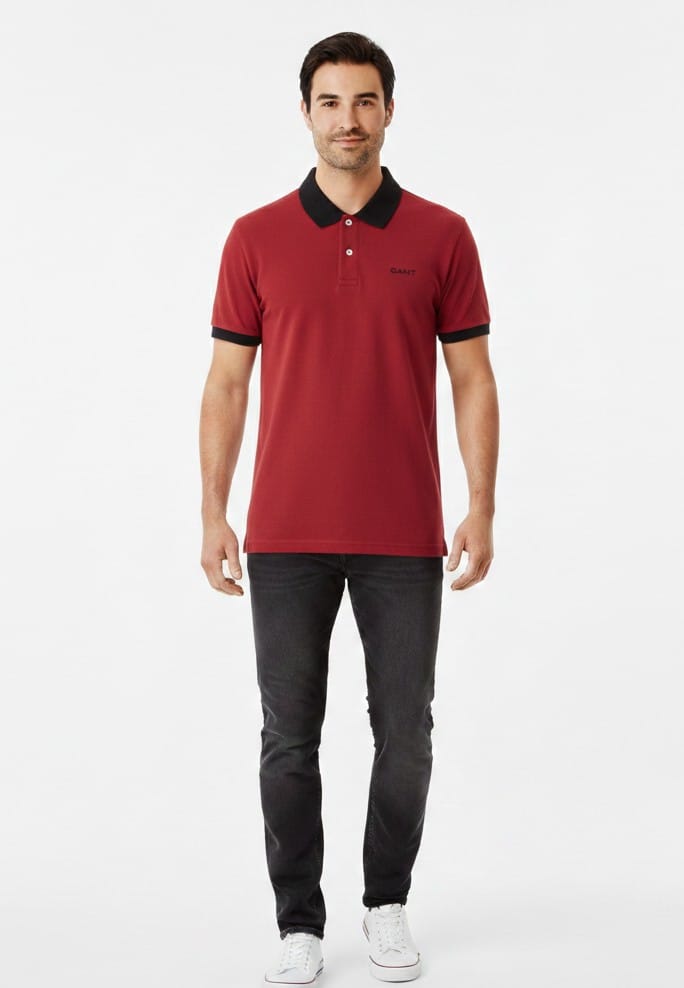 GANT Ember Crimson Tailored Fit Short Sleeve Piqué Polo Shirt