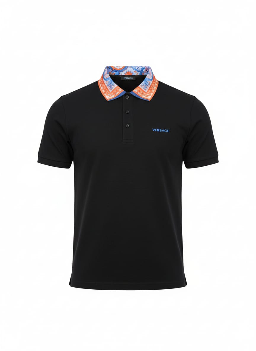 VERSACE Celestial Onyx Tailored Fit Short Sleeve Piqué Polo Shirt