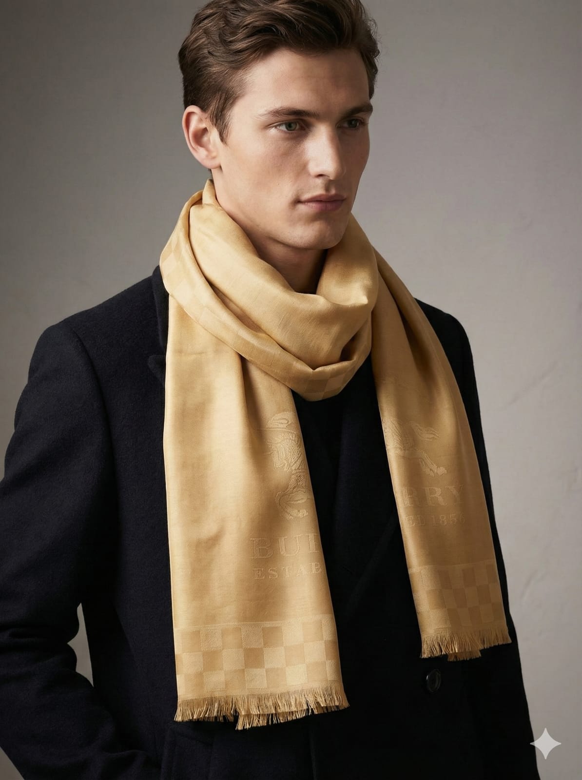 Burberry Classic Monogram Cashmere Blend Scarf in Honey
