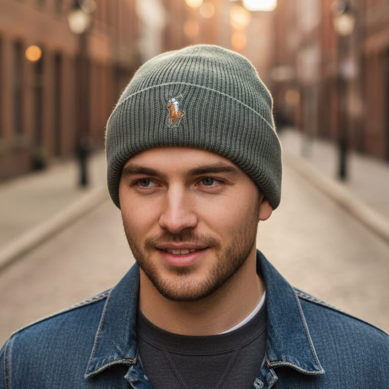 Polo Ralph Lauren Classic Ribbed Knit Beanie in Olive Green