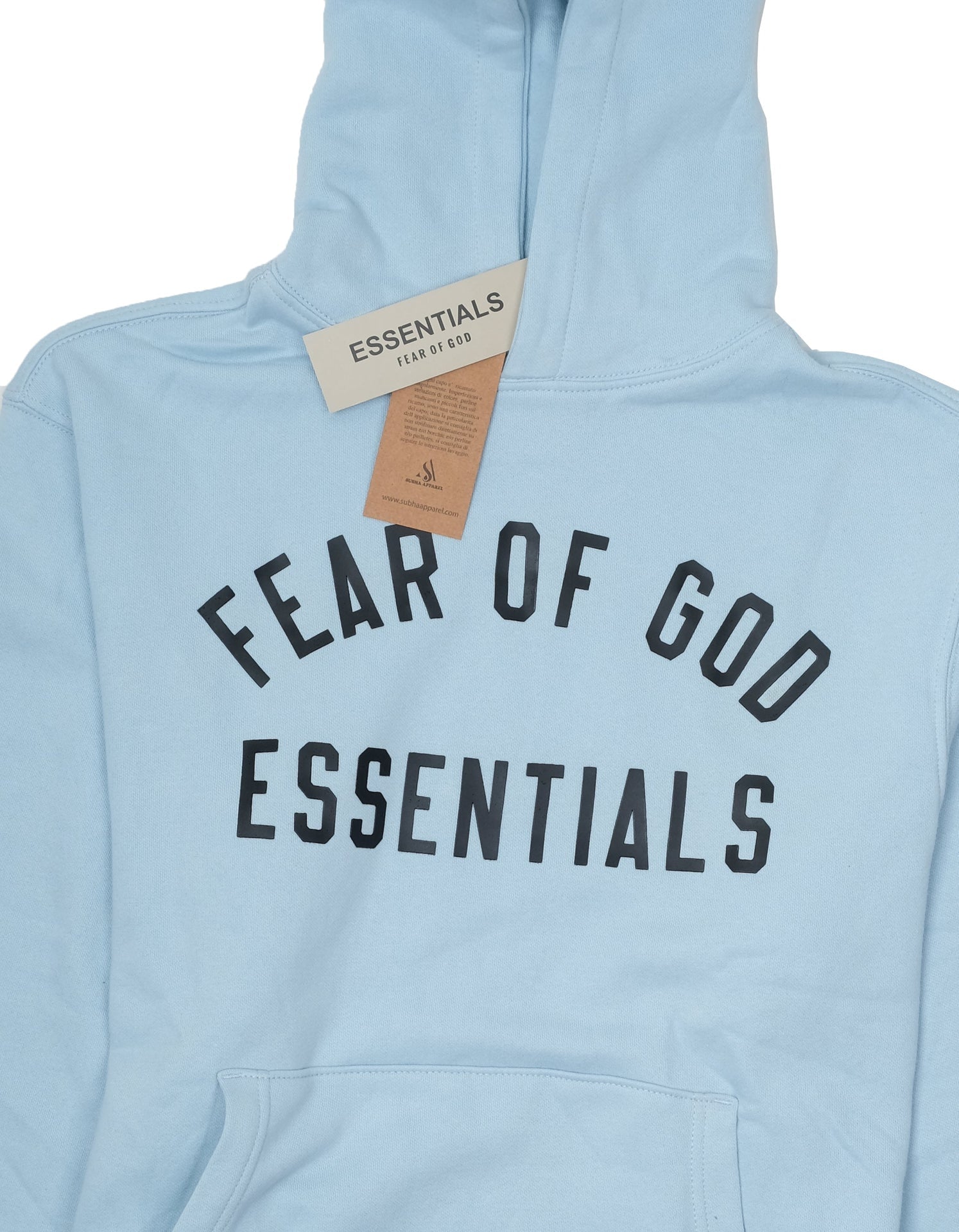 FEAR OF GOD ESSENTIALS Tranquil Blue Oversized Back Logo Pullover Hoodie