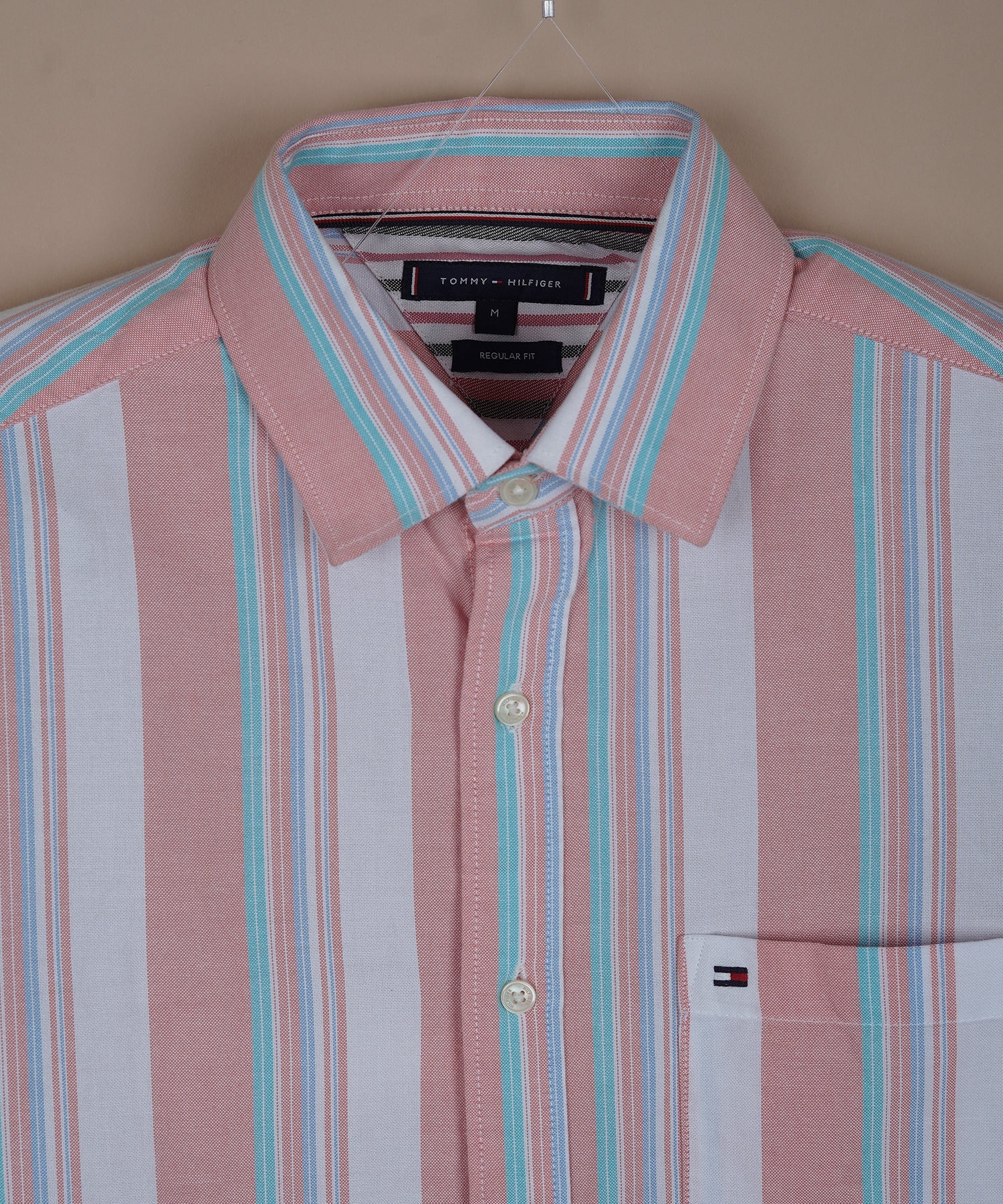 TOMMY HILFIGER Radiant Coral Tailored Fit Long Sleeve Button-Up Shirt