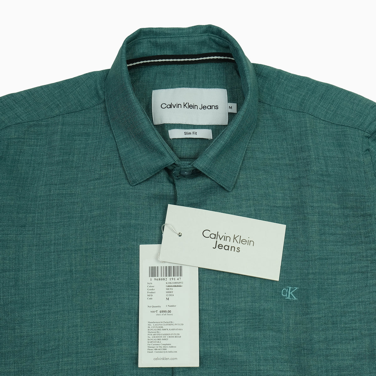 CALVIN KLEIN JEANS Slim Fit Textured Button-Up Shirt in Teal