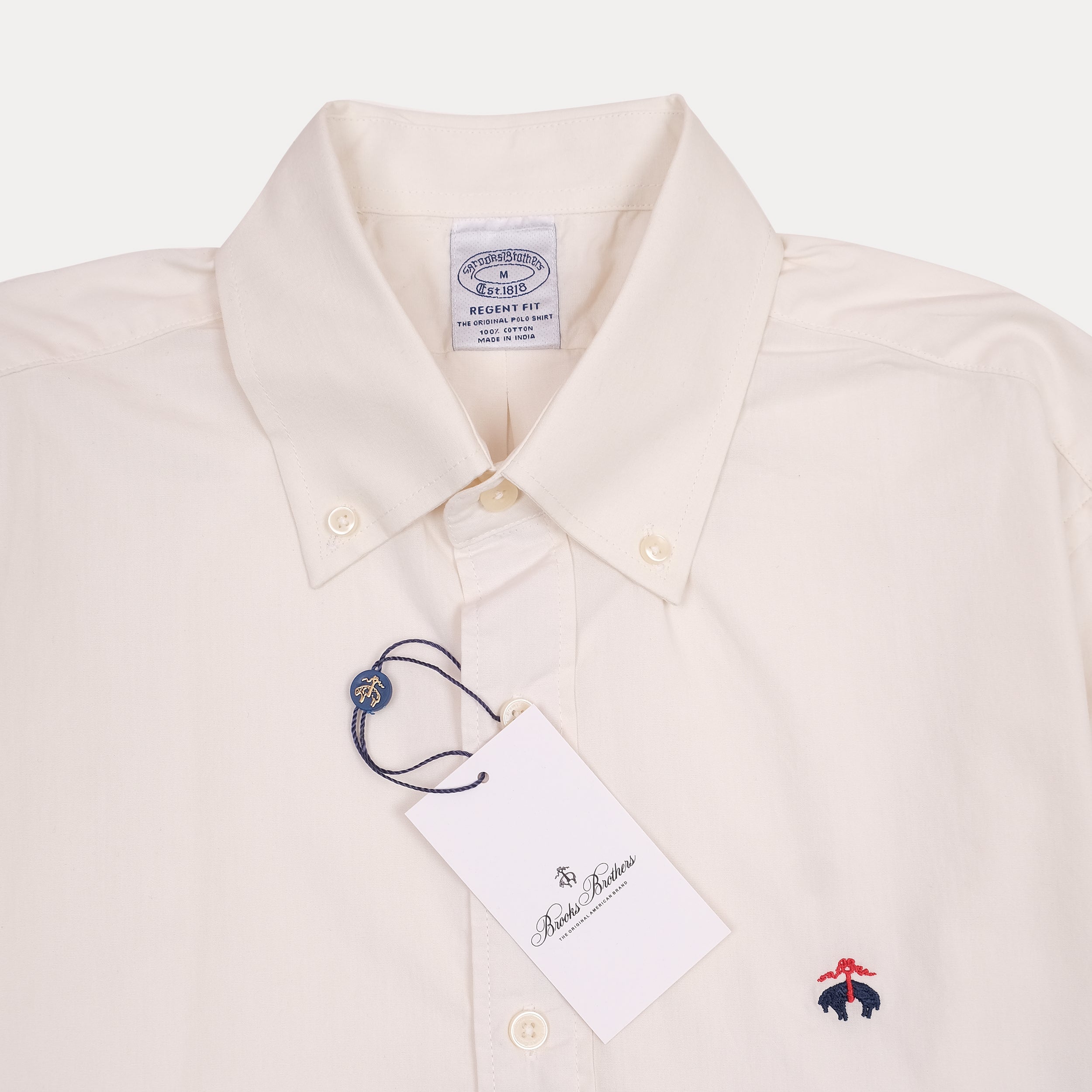 BROOKS BROTHERS Creamy Almond Regent Fit Long Sleeve Shirt with Striped Accent