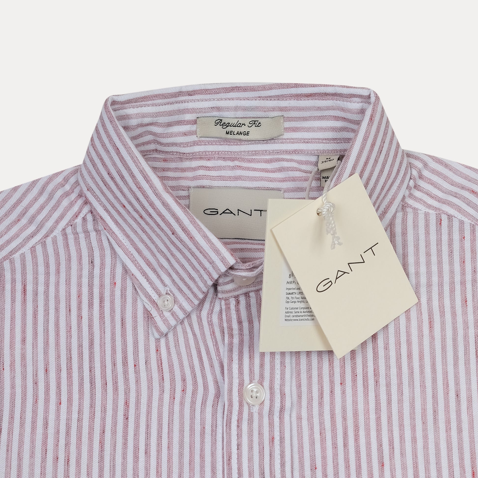 [M��lange Slub Linen] GANT Melange Stripe Delight Shirt - A Charming Blend of Soft Blush and Whispering White