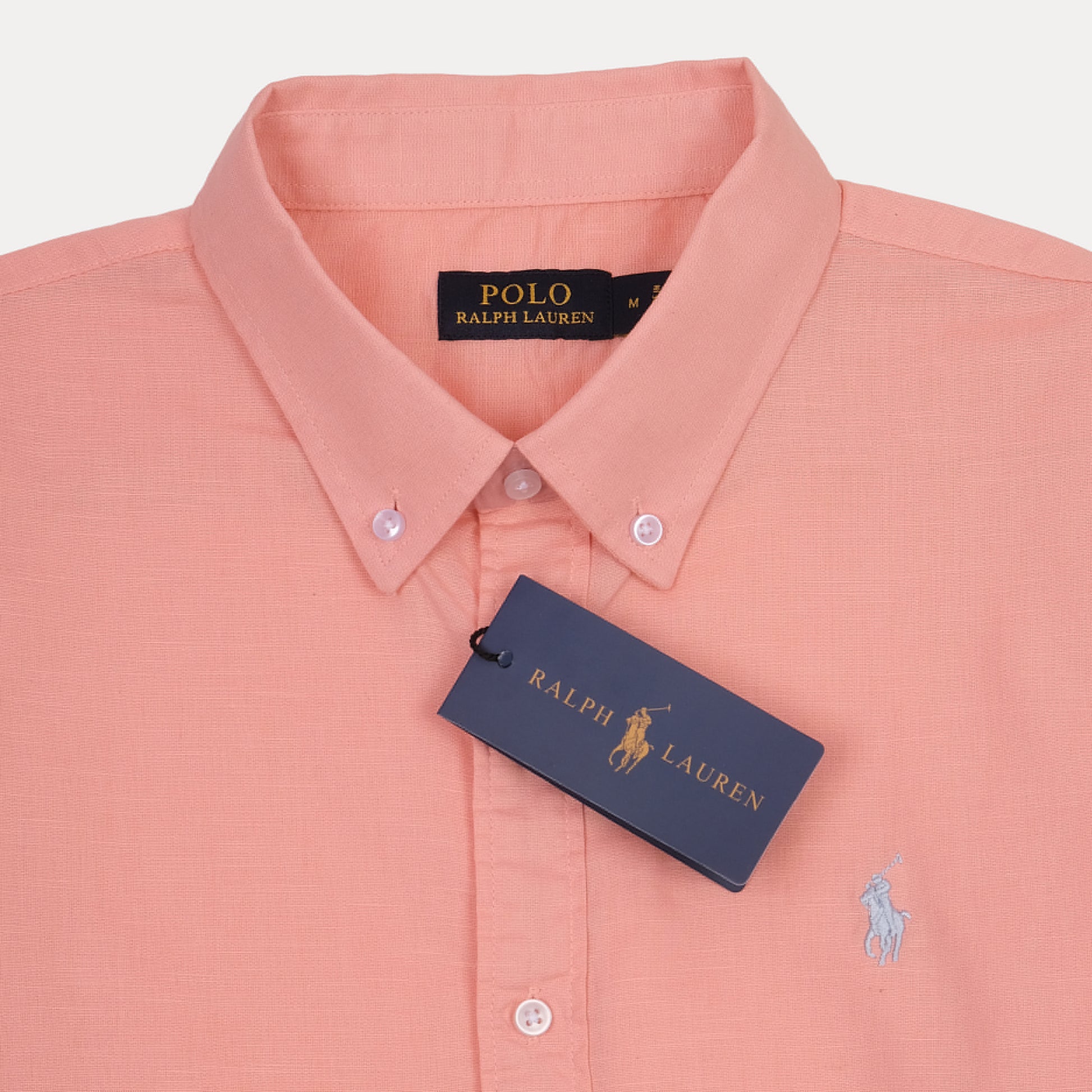 RALPH LAUREN SLIM FIT Button-Down Linen Shirt in Coral