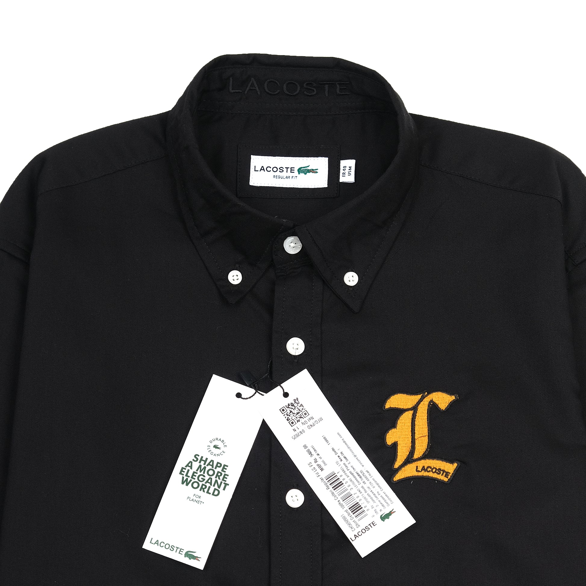 Lacoste Elegant Black Button-Up Shirt with Golden Emblem