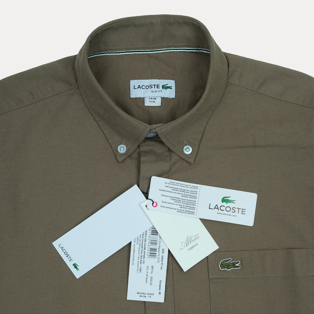 Lacoste Elegant Earthy Olive Button-Up Shirt