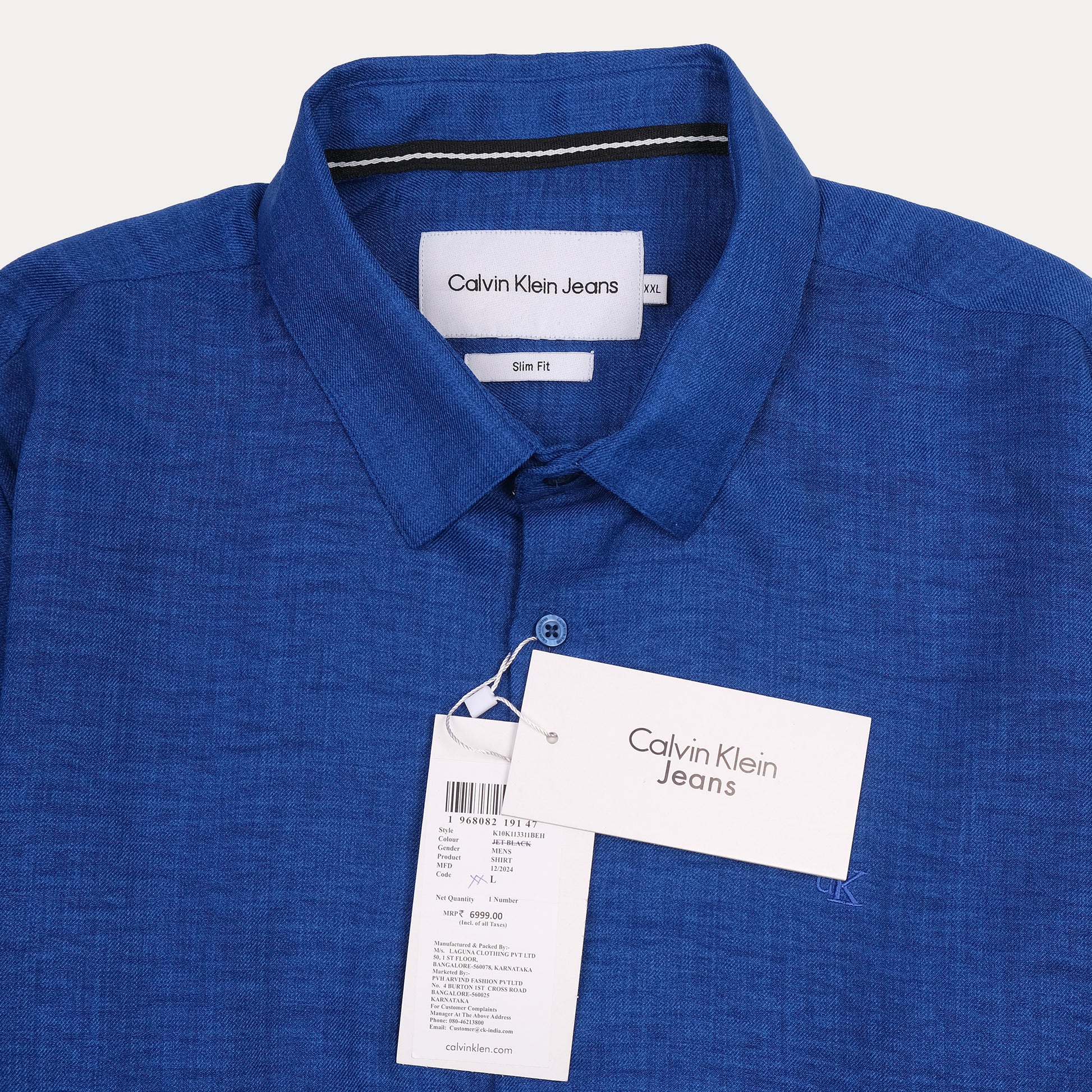 CALVIN KLEIN JEANS Skin Fit Textured Button-Up Shirt in Deep Blue