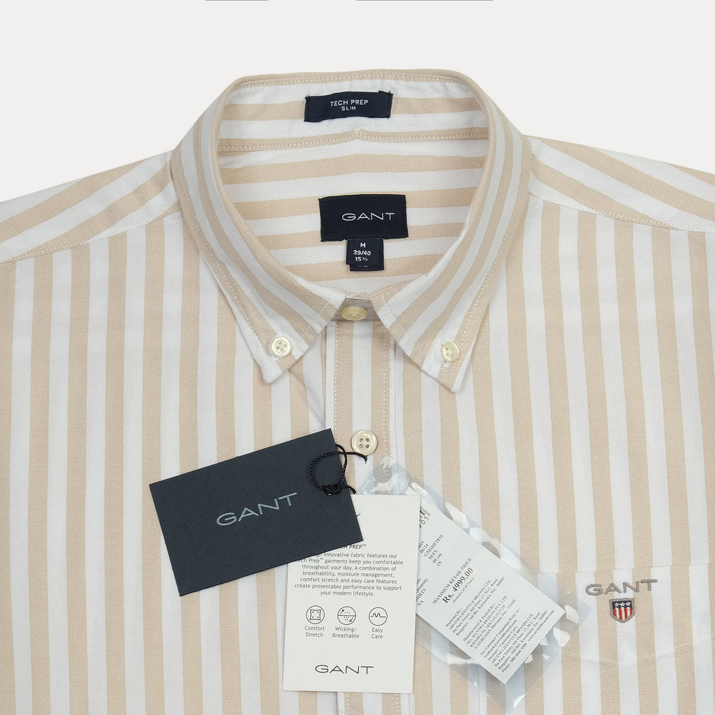 GANT Tech Prep Striped Shirt in Creamy Sand