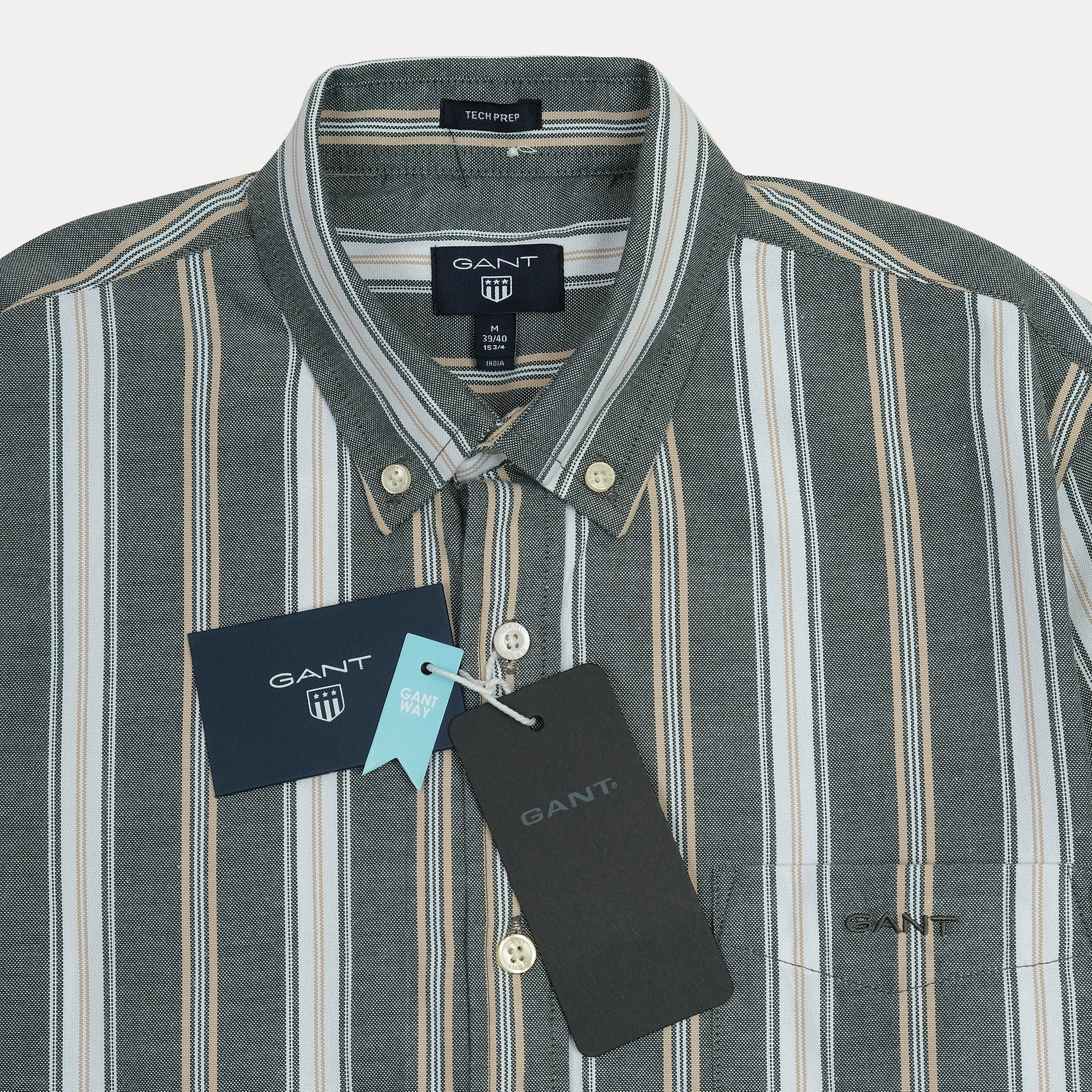 GANT Striped Elegance Tech Prep Shirt in Forest Whisper