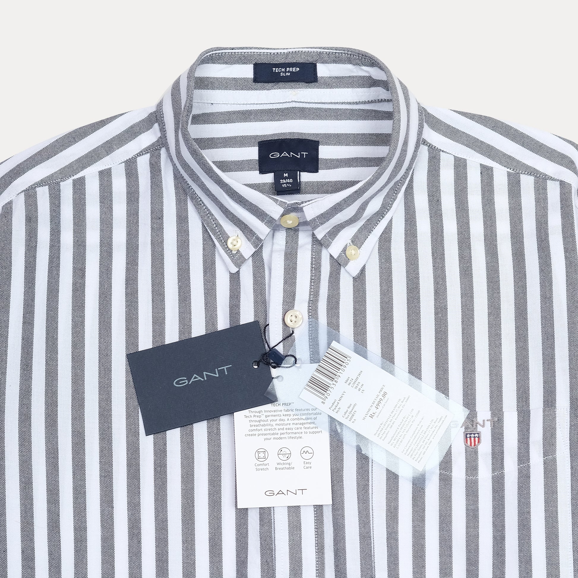 GANT Tech Prep Striped Elegance Shirt in Cloudy Grey