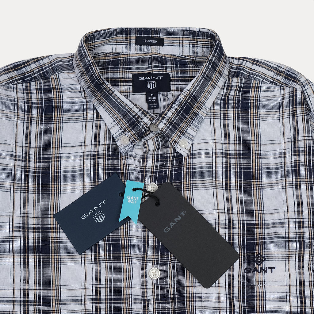 GANT Timeless Tartan Button-Up Shirt in Nautical Navy & Cloud White