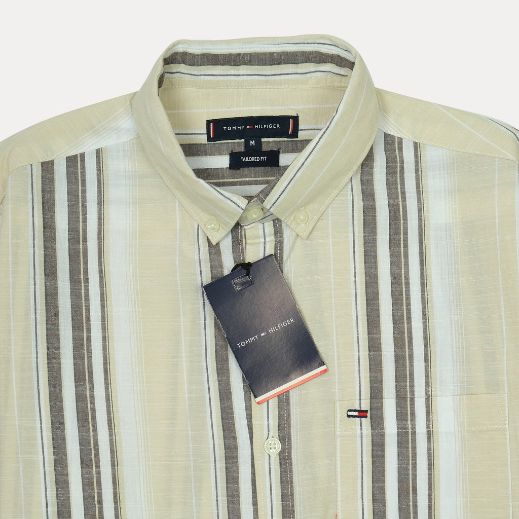 TOMMY HILFIGER Sandstone Silk-Smooth Tailored Fit Long Sleeve Striped Shirt